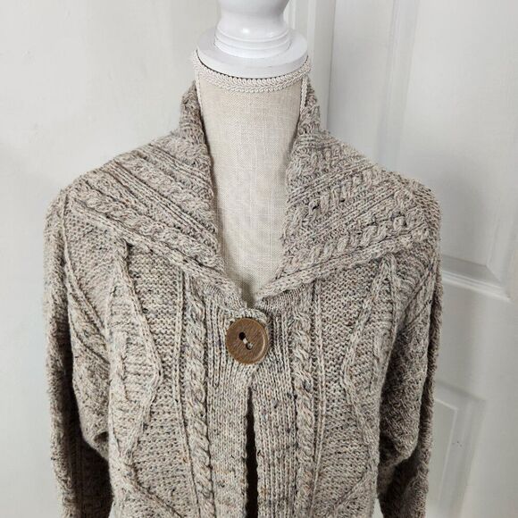 Carraig Donn Sweater Womens M Gray Cable Knit Shawl Cape Cletic Ireland Wool - Picture 2 of 12